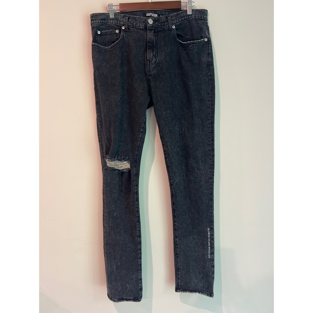 Adaptation Los Angeles Mens Acid Wash Dark Gray Distressed Jeans 36 Streetwear